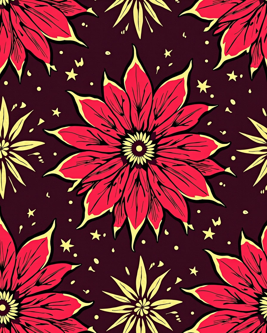 Crimson Yellow Floral Starry Night Rug