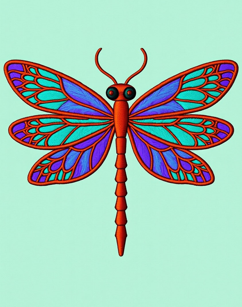 Vibrant Blue Dragonfly Emerald Orange Rug