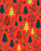 Whimsical Evergreen Swirls Red Rug