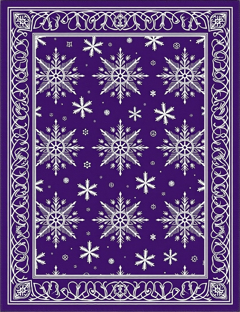 Purple White Snowflake Medallion Border Rug