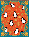 Whimsical Penguin Orange Floral Border Rug