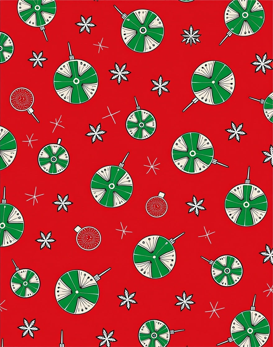 Festive Red Green Ornament Snowflakes Rug