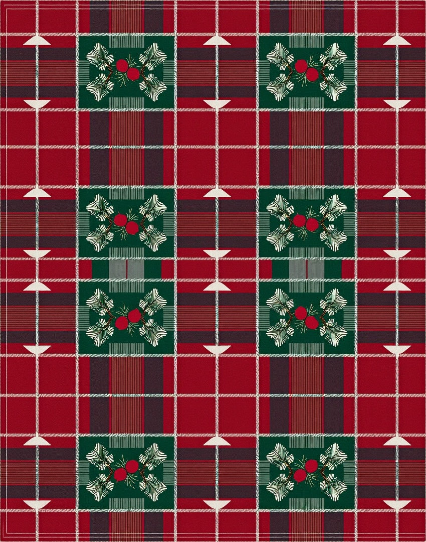 Vintage Red Green Berry Plaid Rug