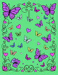 Whimsical Purple Butterfly Heart Border Rug