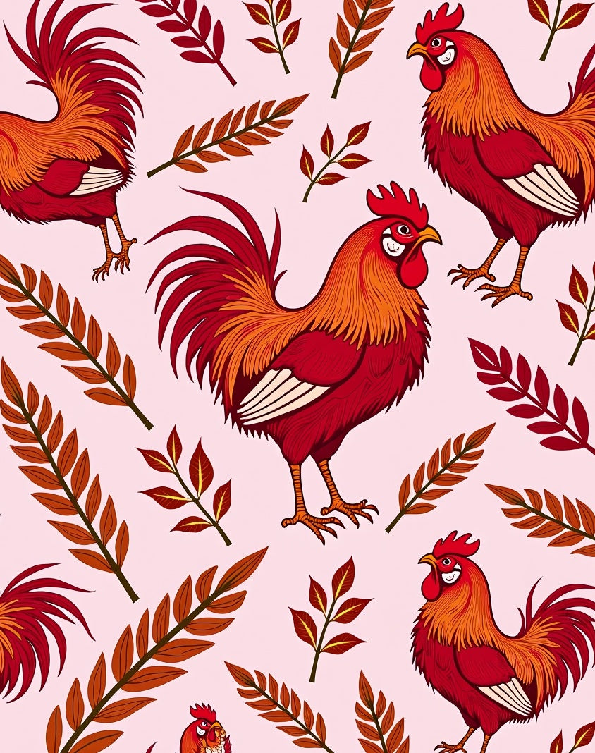 Rooster and Autumn Leaf Composition Rug