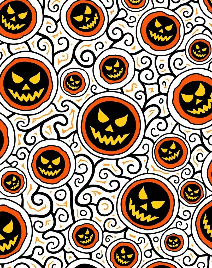 Spooky Orange Jack O Lantern Swirls Rug