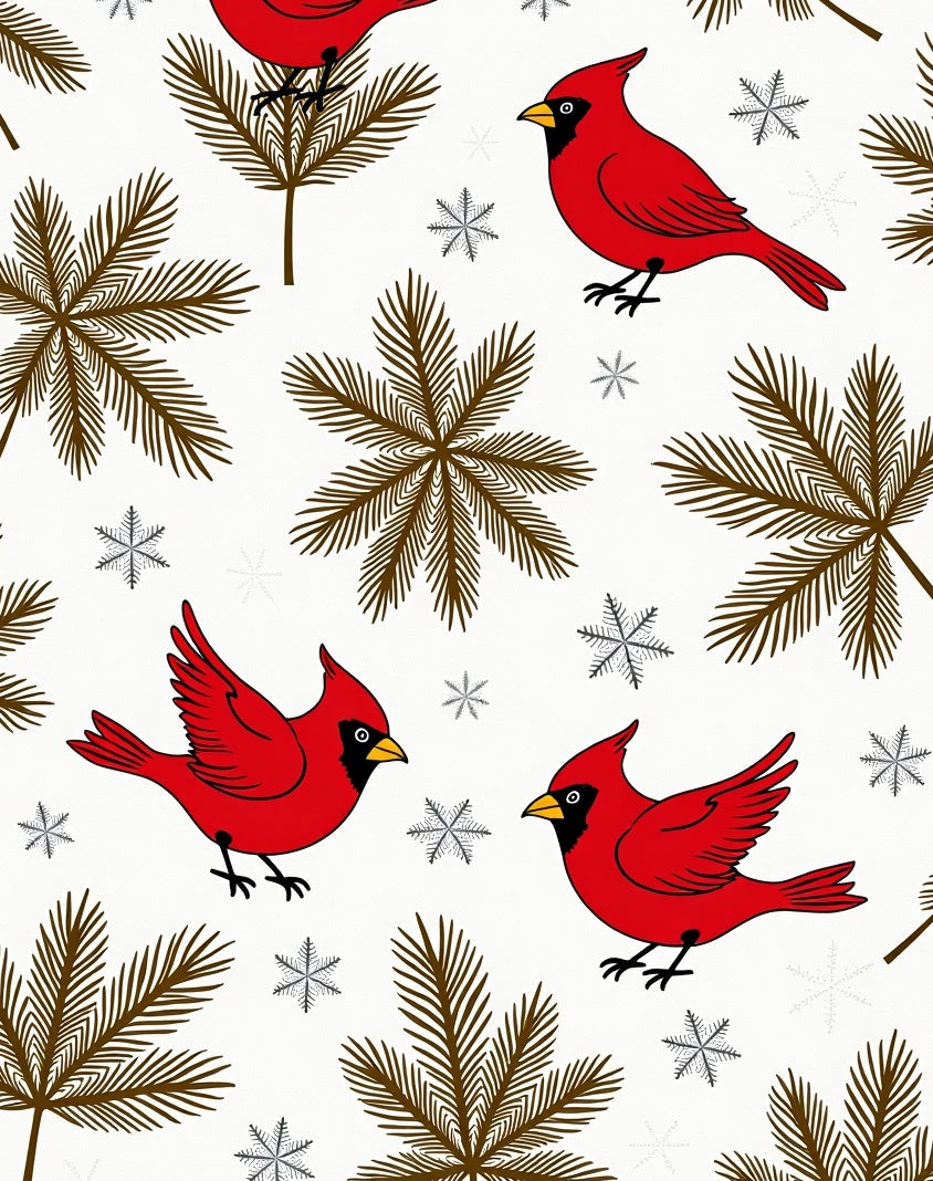 Red Cardinals Winter Snowflakes Pine Sprigs Rug