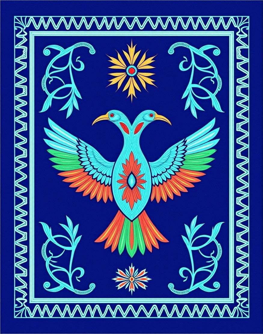 Vibrant Blue Twin Bird Floral Rug