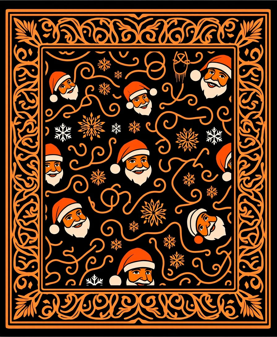Santa Claus Orange Black Festive Vines Rug