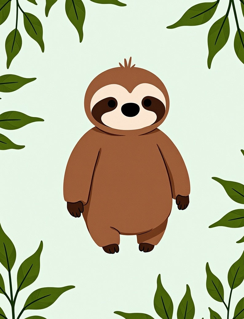 Whimsical Sloth Green Leaves Rug