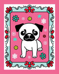 Cute Pug Snowflakes Pink Border Rug