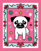 Cute Pug Snowflakes Pink Border Rug