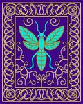 Aqua Insect Framed Golden Scroll Rug