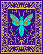 Aqua Insect Framed Golden Scroll Rug