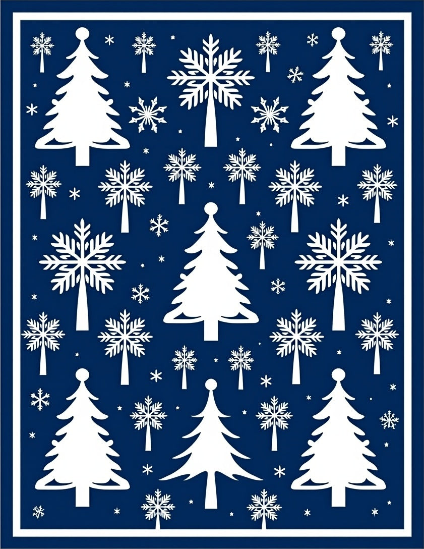 Classic Blue Snow Winter Forest Rug