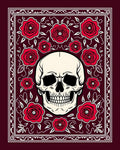 Crimson Red Rose Skull Border Rug