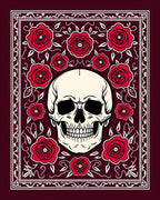 Crimson Red Rose Skull Border Rug
