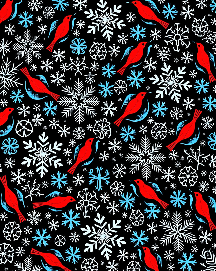 Whimsical Red Birds Snowflakes Whiteness Rug