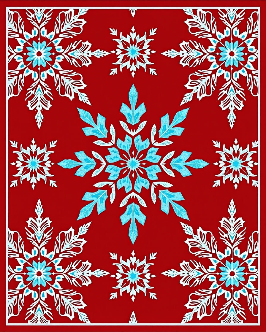 Crimson Snowflake Cluster Medallion Rug