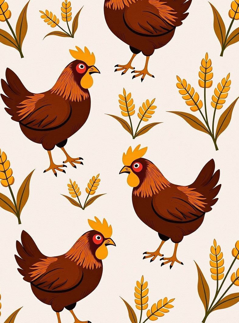 Harvest Rooster Wheat Field Illustration Rug