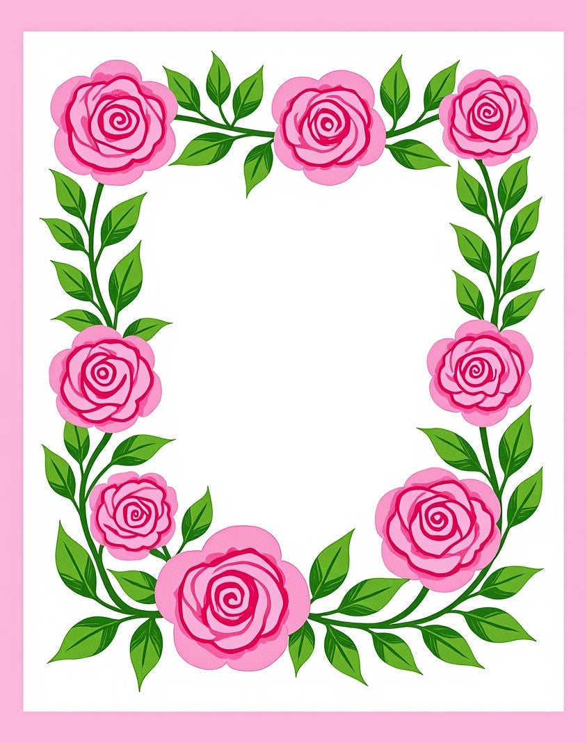 Pink Floral Vine Border Rug