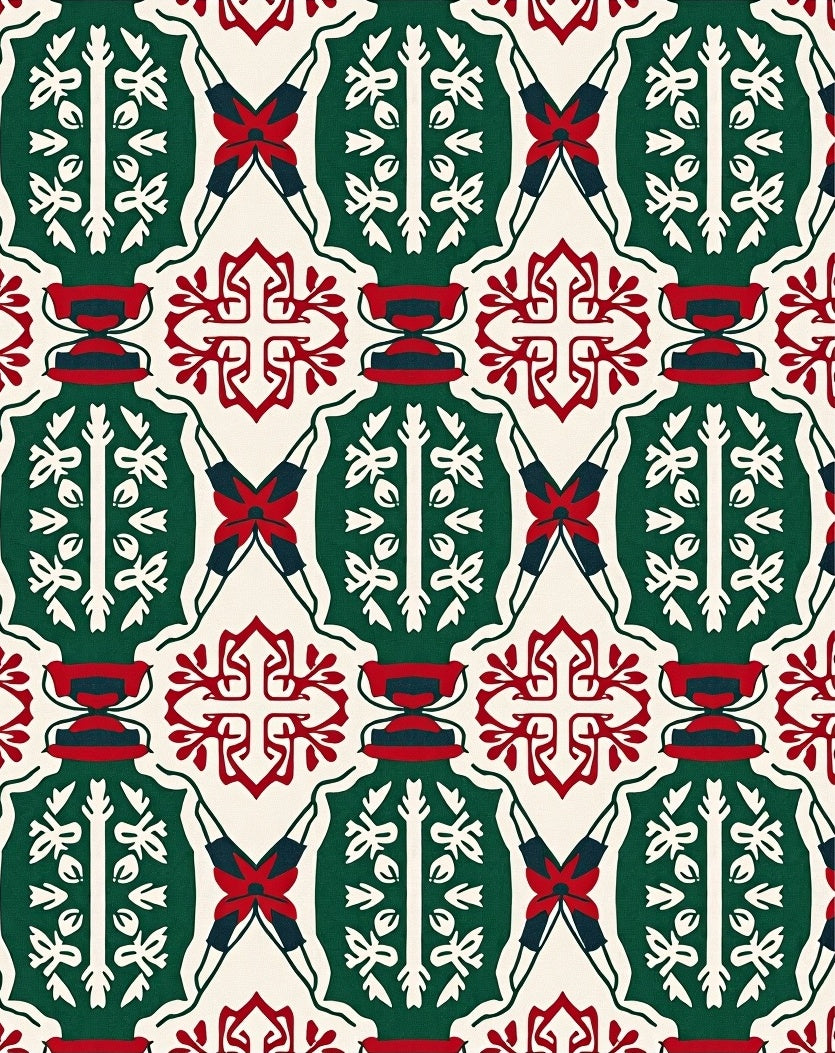 Emerald Red Ivory Geometric Medallion Rug
