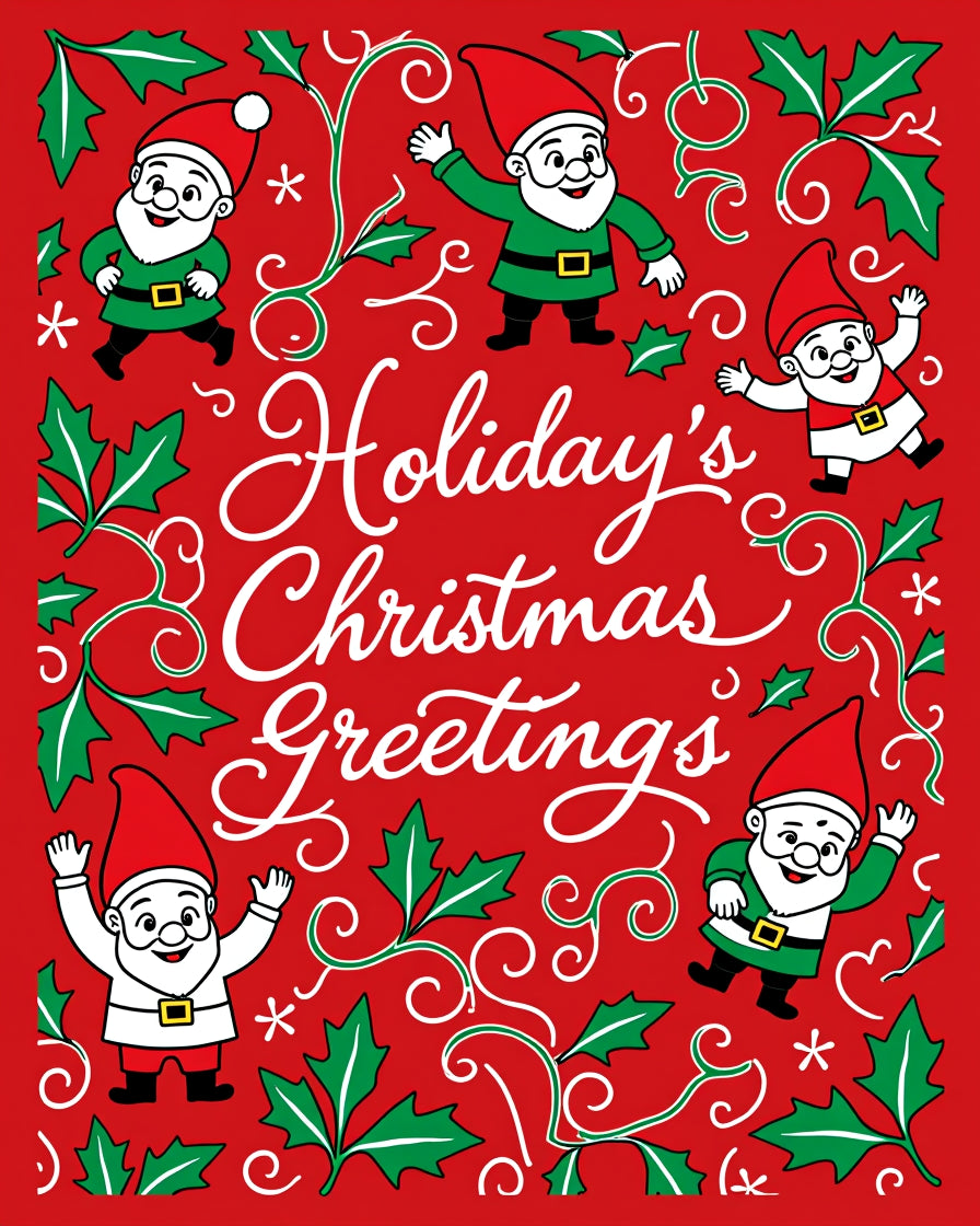 Gnome Christmas Greeting Holly Swirls Rug