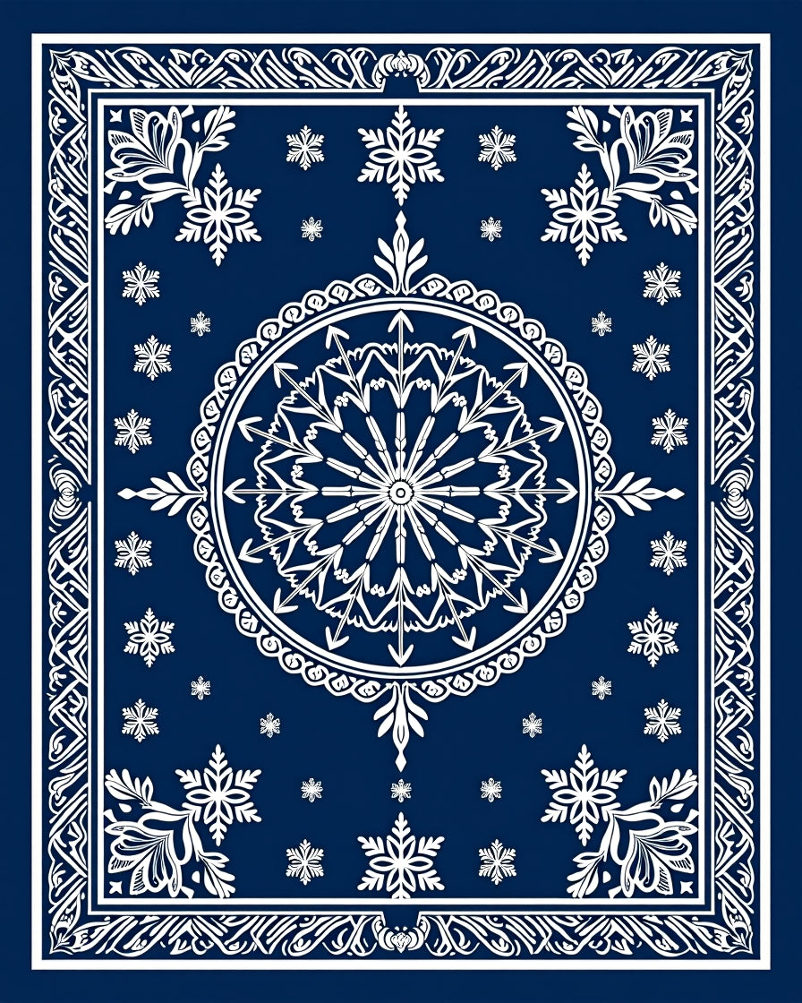 Deep Blue Snowflake Mandala Medallion Rug