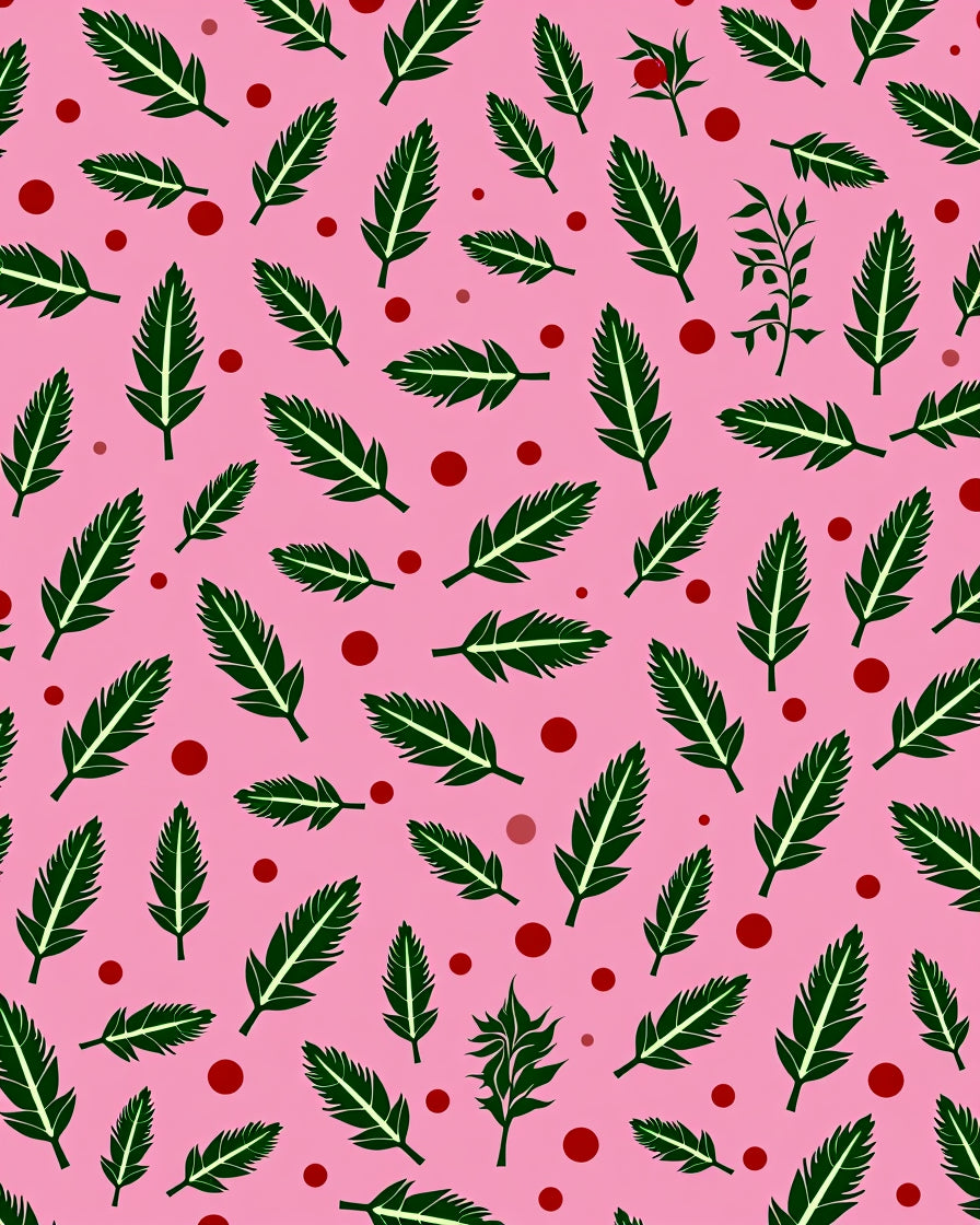 Whimsical Green Feather Pink Background Rug