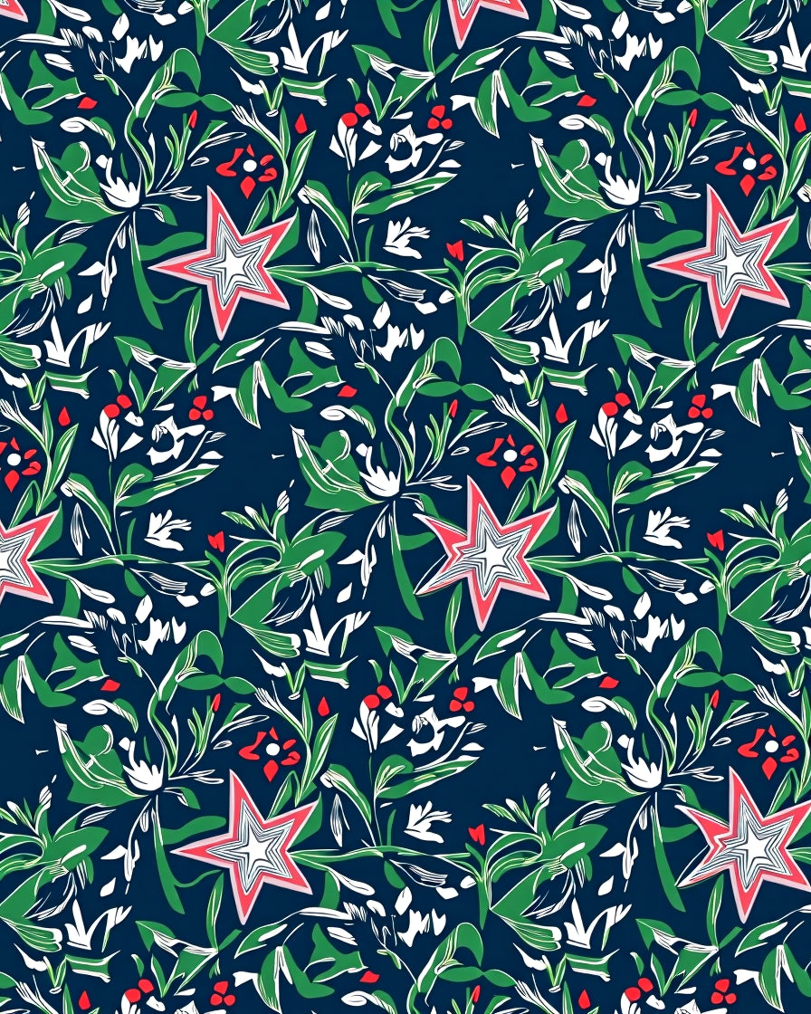Crimson Star Botanical Navy Rug