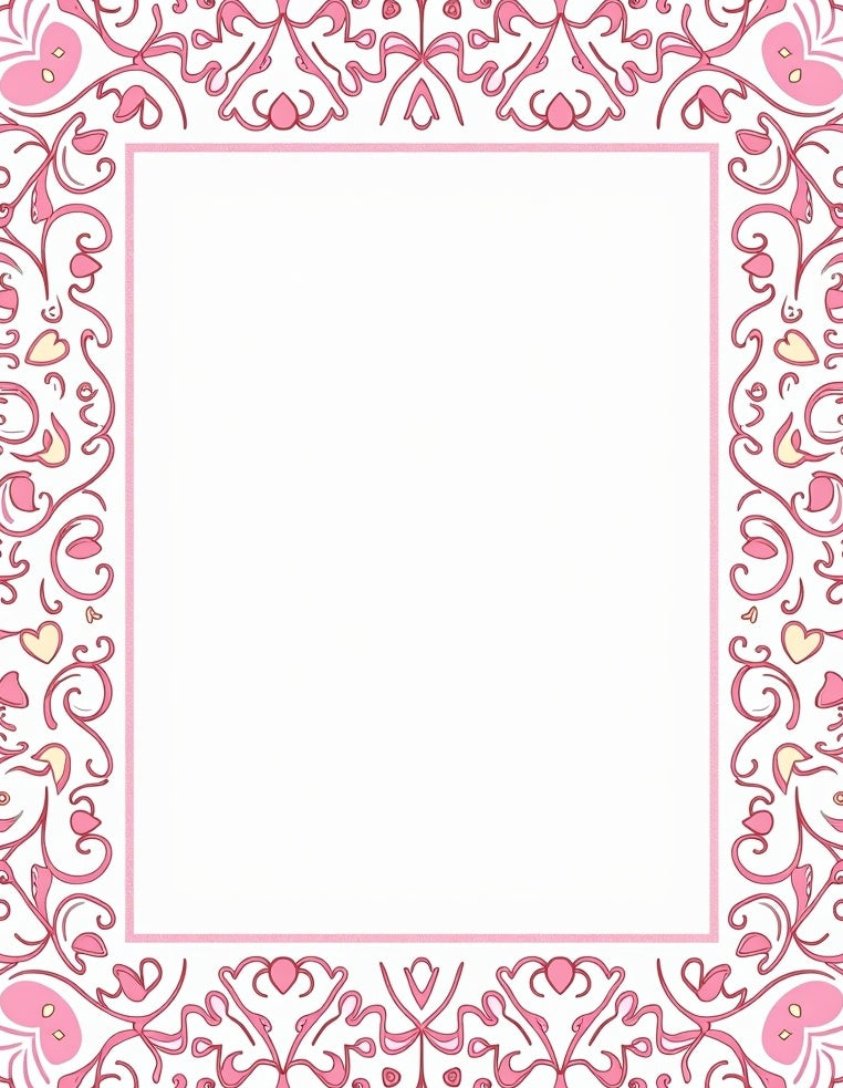 Pink Heart Filigree Border Rug