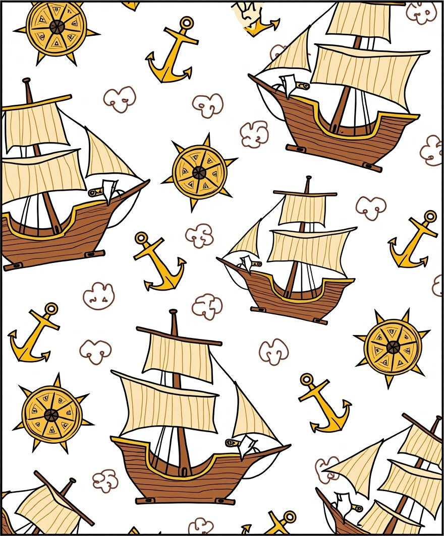 Nautical Ships Anchors Wheels Clouds Rug