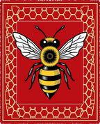 Bold Red Flying Bee Honeycomb Rug