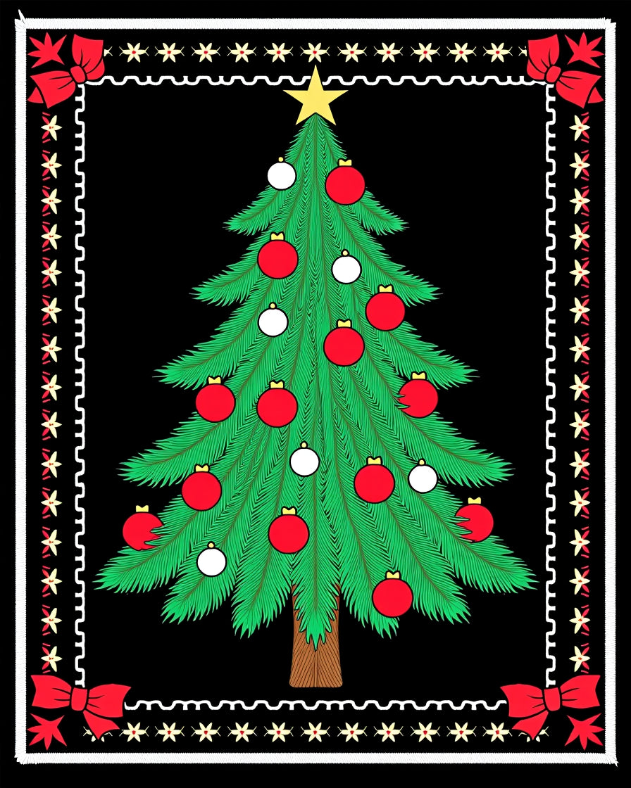 Festive Green Christmas Tree Red Orbs Rug