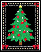 Festive Green Christmas Tree Red Orbs Rug