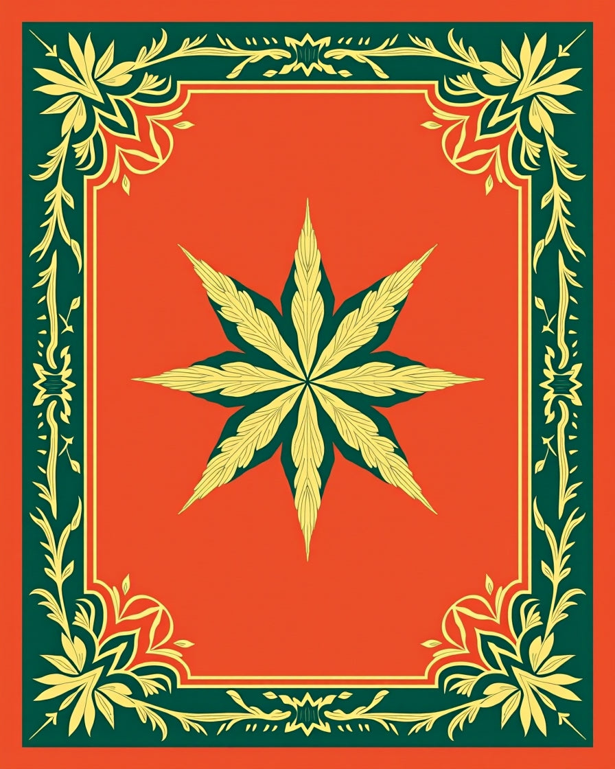 Amber Green Floral Eight Pointed Star Rug