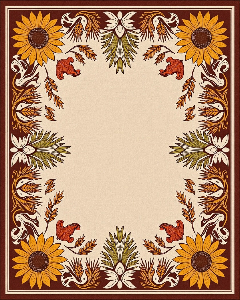 Autumn Sunflower Botanical Border Rug
