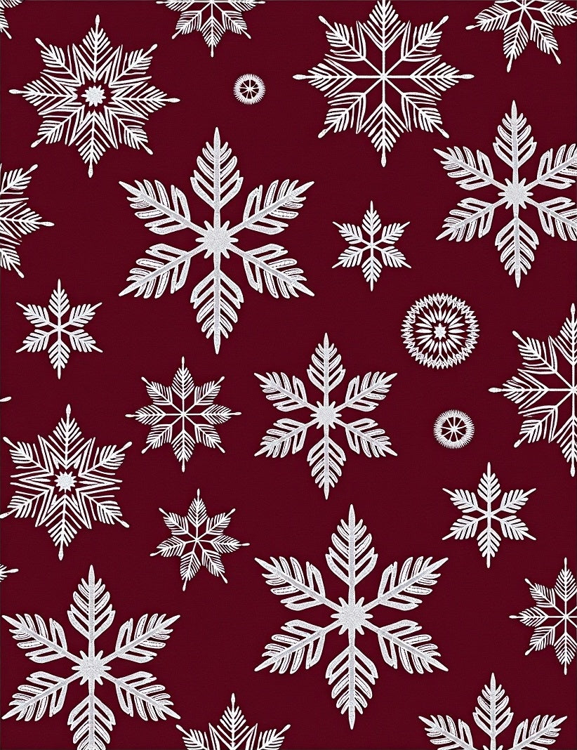 White Snowflake Burgundy Background Collage Rug