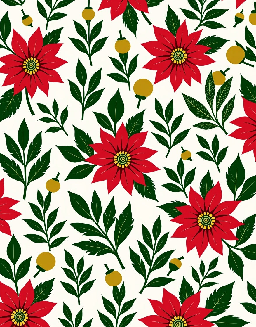 Red Poinsettia Botanical Repeat Rug