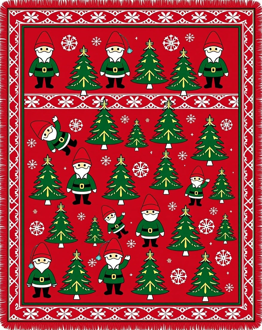 Festive Red Christmas Gnomes Trees Rug