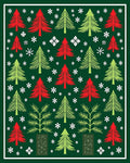 Red Green Pine Trees Snowflakes Rug