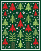 Red Green Pine Trees Snowflakes Rug