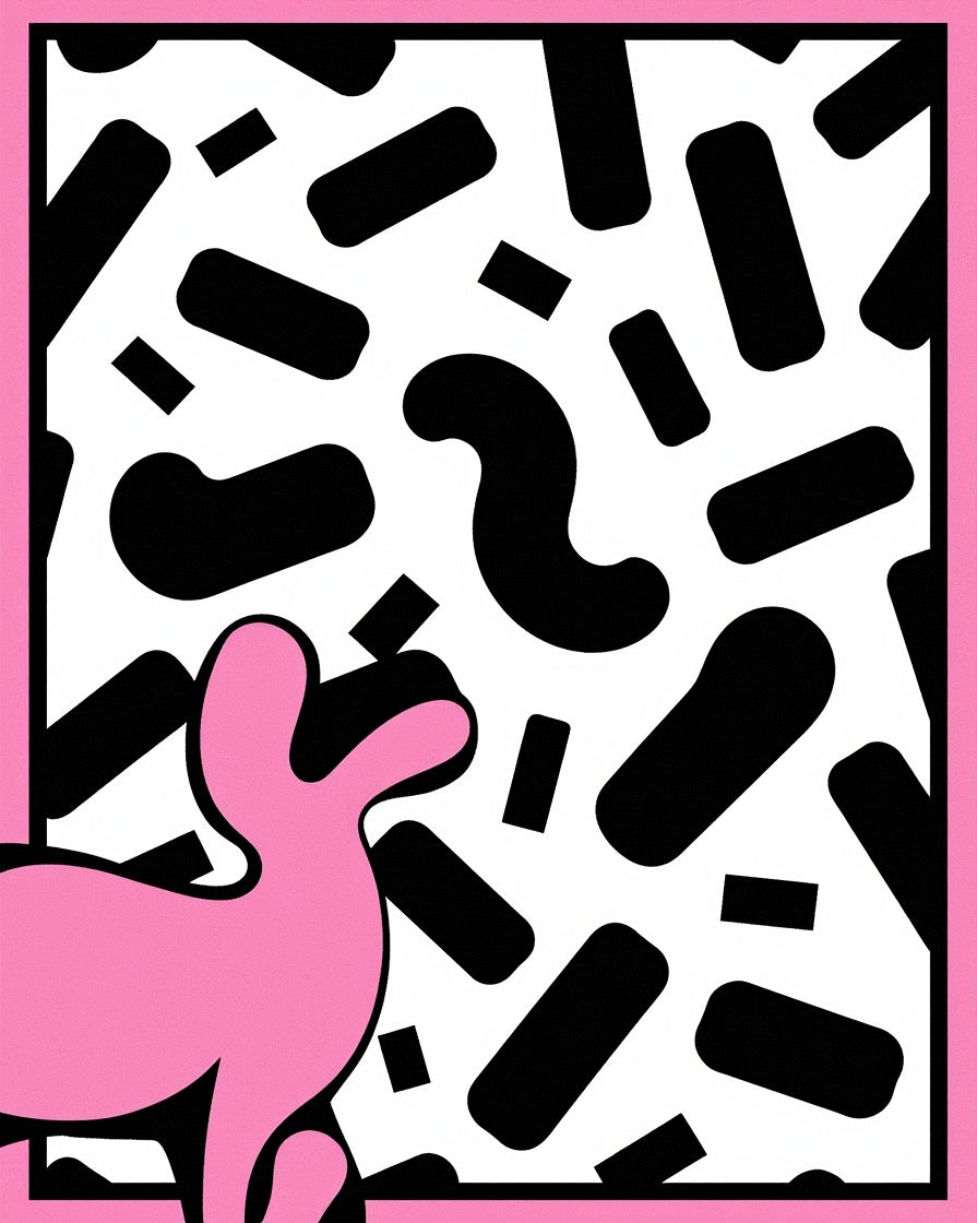 Playful Pink Abstract Shapes Collage Rug