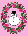 Pink Floral Snowman Wreath Rug