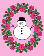Pink Floral Snowman Wreath Rug