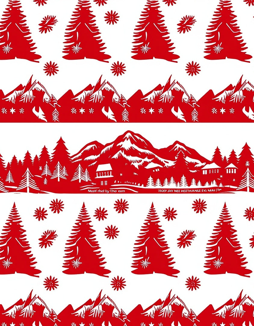 Red Winter Forest Mountain Landscape Rug