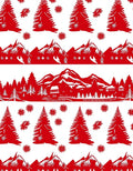 Red Winter Forest Mountain Landscape Rug