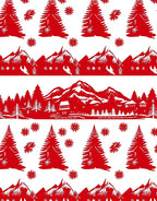 Red Winter Forest Mountain Landscape Rug