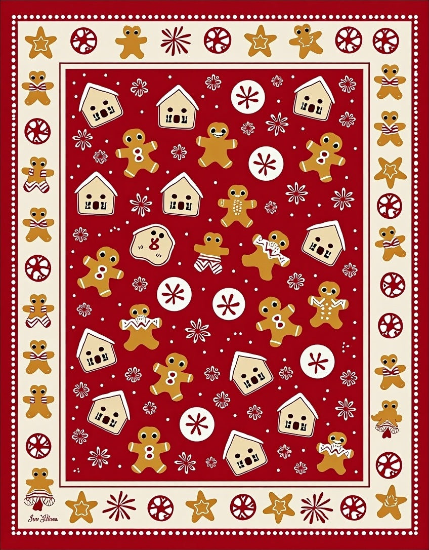 Gingerbread Houses And Cookies Red Border Rug