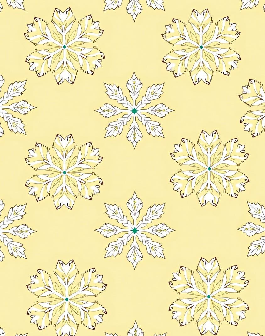 Pale Yellow Floral Snowflake Rug